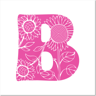 Stylized capital letter B initial design and sunflowers Posters and Art